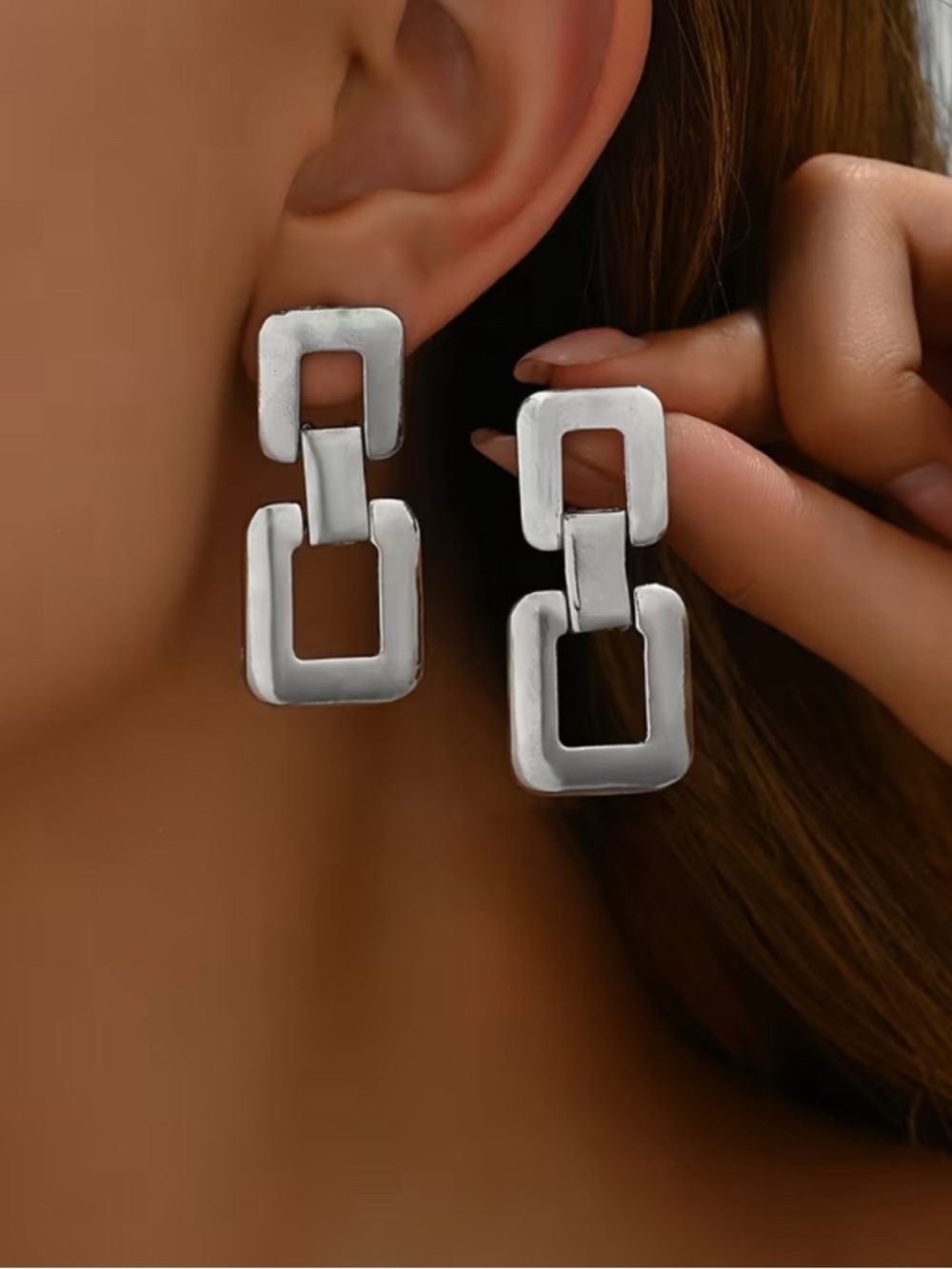 Modern Geometric Silver Drop Earrings - Women Jewelry